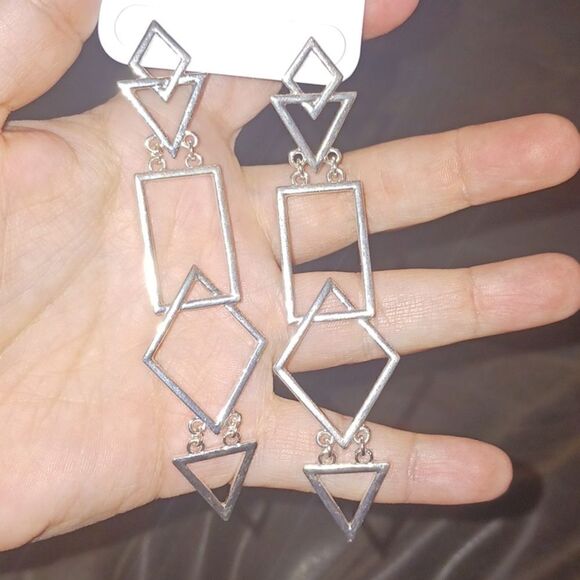3 for 26 - Charming Charlie Triangle Rectangle Silver Drop Earrings - Picture 3 of 4